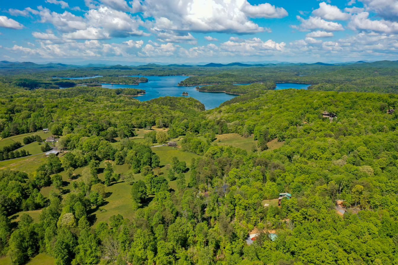 Aerial view over the Blue Ridge Mountains and Lake Blue Ridge